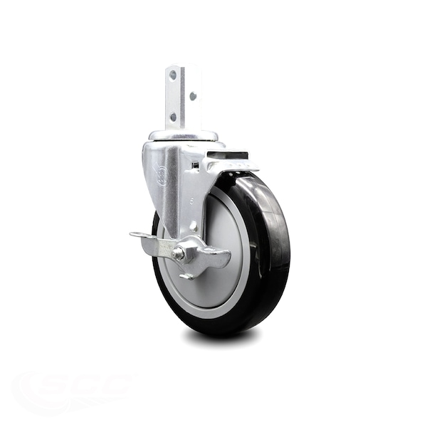 5 Inch Black Polyurethane Wheel Swivel 7/8 Inch Square Stem Caster with Brake
